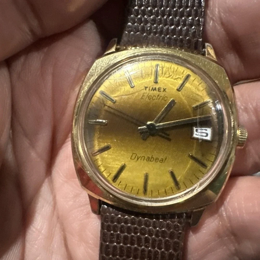 Works VTG Timex Electric Dynabeat Sunburst Mens Watch Gold Stuller Strap 34mm 7" - Picture 4 of 13